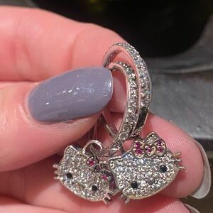 Hello Kitty Silver and Pink Diamonique Earrings